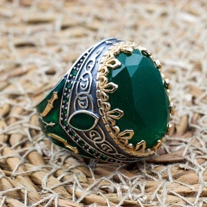 Emerald Men&#39;s Ring, Ottoman Men&#39;s Ring, Handmade Men&#39;s Ring, Turkish Handmade Men&#39;s Ring, Men&#39;s Jewelry, Gift for Him, 925 Sterling Silver