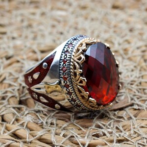 Mens Handmade Ring, Turkish Handmade Silver Men Ring, Ottoman Men Ring, Ruby Ring, Men's Jewelry, Gift for Him, 925k Sterling Silver Ring
