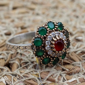 Ruby Ring, Handmade Women&#39;s Ring, Turkish Handmade Ring, Authentic Ring, Ottoman Ring, Ladies Ring, 925k Sterling Silver, Gift For Her,