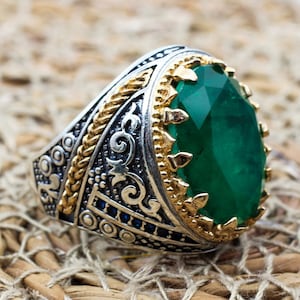 Paraiba Men&#39;s Ring, Men&#39;s Handmade Ring, Turkish Handmade Men&#39;s Ring, Ottoman Ring, Men&#39;s Jewelry, Gift for Him, 925k Sterling Silver Ring