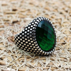 Emerald Men&#39;s Ring, Ottoman Men&#39;s Ring, Handmade Men&#39;s Ring, Turkish Handmade Men&#39;s Ring, Men&#39;s Jewelry, Gift for Him, 925 Sterling Silver