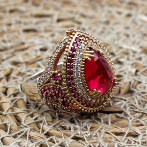 Ruby Ring, Handmade Women&#39;s Ring, Authentic Ring, Turkish Ring, Ottoman Women&#39;s Ring, Ladies Ring, 925k Sterling Silver Ring, Drop Shape,