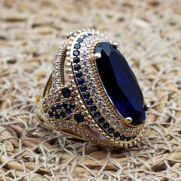 Sapphire Ladies Ring, Handmade Women's Ring, Authentic Ring, Turkish Handmade Ring, Ottoman Women Ring, Ladies Ring, 925k Sterling Silver