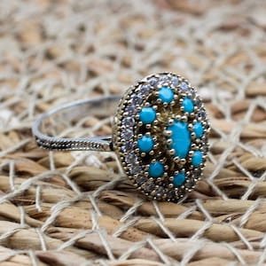 Turquoise Ring, Handmade Women&#39;s Ring, Turkish Handmade Ring, Authentic Ring, Ottoman Ring, Ladies Ring, 925k Sterling Silver, Gift For Her,