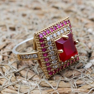 Ruby Ring, Handmade Women&#39;s Ring, Turkish Handmade Ring, Authentic Ring, Ottoman Ring, Ladies Ring, 925k Sterling Silver, Gift For Her,