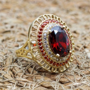 Ruby Ring, Handmade Women&#39;s Ring, Turkish Handmade Ring, Authentic Ring, Ottoman Ring, Ladies Ring, 925k Sterling Silver, Gift For Her,