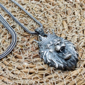 Men&#39;s Necklace, Mens Pendant, Lion King Pendant, Turkish Handmade Lion Necklace, Mens Jewelry, Gift for Him, 925 Sterling Silver, Pendant
