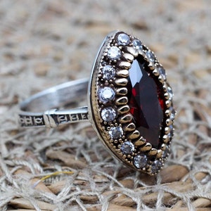 Ruby Ring, Handmade Women&#39;s Ring, Turkish Handmade Ring, Authentic Ring, Ottoman Ring, Ladies Ring, 925k Sterling Silver, Gift For Her,