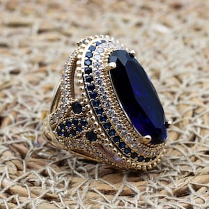 Sapphire Topaz 925k Sterling Silver Ottoman Ring, Handmade