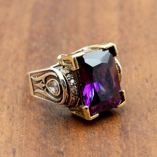 Amethyst Ring, Handmade Women's Ring, Turkish Handmade, Silver Ladies Ring, Ottoman Ring, Authentic, Gift For Her, 925k Sterling Silver