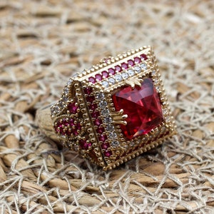 Ruby Ring, Handmade Women&#39;s Ring, Authentic Ring, Turkish Ring, Ottoman Women&#39;s Ring, Ladies Ring, 925k Sterling Silver Ring, Square Shape,
