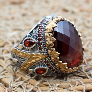 Mens Handmade Ring, Turkish Handmade Silver Men Ring, Ottoman Men Ring, Ruby Ring, Men's Jewelry, Gift for Him, 925k Sterling Silver Ring