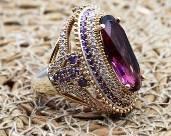 Handmade Ottoman Amethyst Ring, 925 Sterling Silver for Ladies Ring