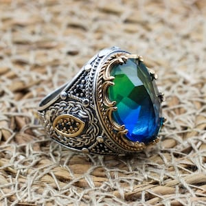 Men&#39;s Handmade Ring, Turkish Handmade Ring, Ottoman  Men&#39;s Ring, Tourmaline Men&#39;s Ring, Men&#39;s Jewelry, Gift for Him, 925k Sterling Silver