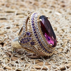 Amethyst Ring, Handmade Women&#39;s Ring, Turkish Handmade, Silver Ladies Ring, Ottoman Ring, Authentic, Ladies Ring, 925k Sterling Silver Ring,