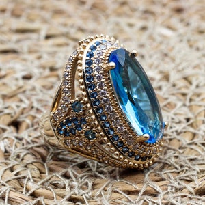 Turkish Handmade Ring, Silver Ladies Ring, Handmade Women Ring, Ottoman Women Ring, Aquamarine Ring, Ladies Ring, 925k Sterling Silver Ring,