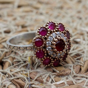 Ruby Ring, Handmade Women's Ring, Turkish Handmade Ring, Authentic Ring, Ottoman Ring, Ladies Ring, 925k Sterling Silver, Gift For Her,