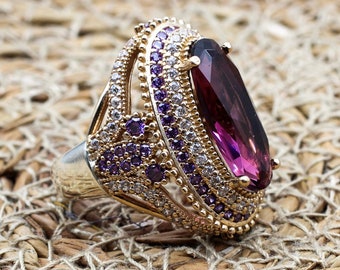 Amethyst Ring, Handmade Women&#39;s Ring, Turkish Handmade, Silver Ladies Ring, Ottoman Ring, Authentic, Ladies Ring, 925k Sterling Silver Ring,
