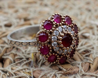Handmade Ruby Ring, 925k Sterling Silver, Ottoman Design