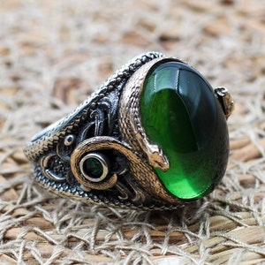 Emerald Men&#39;s Ring, Ottoman Men&#39;s Ring, Handmade Men&#39;s Ring, Turkish Handmade Men&#39;s Ring, Men&#39;s Jewelry, Gift for Him, 925 Sterling Silver