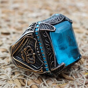 Paraiba Men&#39;s Ring, Men&#39;s Handmade Ring, Turkish Handmade Men&#39;s Ring, Ottoman Men&#39;s Ring, Mens Ring, Gift for Him, 925k Sterling Silver