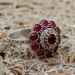 Handgemachter Ring mit Rubin, 925 Sterling Silber, Ottoman Design