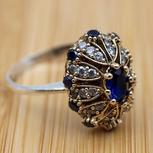 Sapphire Ladies Ring, Handmade Women&#39;s Ring, Authentic Ring, Turkish Handmade Ring, Ottoman Women&#39;s Ring, Ladies Ring, 925k Sterling Silver