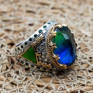 Men&#39;s Handmade Ring, Turkish Handmade Ring, Ottoman  Men&#39;s Ring, Tourmaline Men&#39;s Ring, Men&#39;s Jewelry, Gift for Him, 925k Sterling Silver