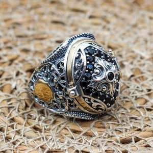 Turkish Handmade Silver Men&#39;s Ring, Men&#39;s Handmade Ring, Yemeni Men&#39;s Ring, Onyx Ring, Ottoman Ring, Gift for Him, 925k Sterling Silver,