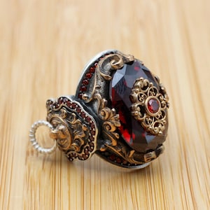 Handmade Ottoman Ruby Ring: 925 Sterling Silver & Bronze