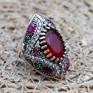 Bague rubis, bague pour femme faite main, bague turque faite main, bague authentique, bague ottomane, bague pour femme, argent sterling 925 carats, cadeau pour elle,