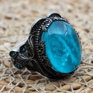 Paraiba Men&#39;s Ring, Men&#39;s Handmade Ring, Turkish Handmade Men&#39;s Ring, Ottoman Men&#39;s Ring, Mens Ring, Gift for Him, 925k Sterling Silver