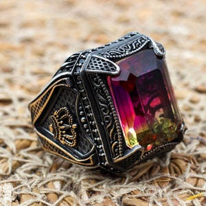 Men&#39;s Handmade Ring, Turkish Handmade Ring, Ottoman  Men&#39;s Ring, Tourmaline Men&#39;s Ring, Men&#39;s Jewelry, Gift for Him, 925k Sterling Silver