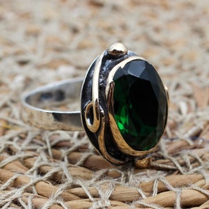 Emerald Ring, Handmade Women Ring, Turkish Handmade Ring, Authentic Ring, Ottoman Ring, Adjustable Ring, 925k Sterling Silver, Gift For Her,