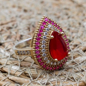 Ruby Ring, Handmade Women&#39;s Ring, Turkish Handmade Ring, Authentic Ring, Ottoman Ring, Ladies Ring, 925k Sterling Silver, Gift For Her,