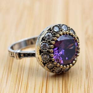 Amethyst Ring, Handmade Women Ring, Turkish Handmade Silver Ladies Ring, Ottoman Ring, Ladies Ring, 925k Sterling Silver, Zircon Ring