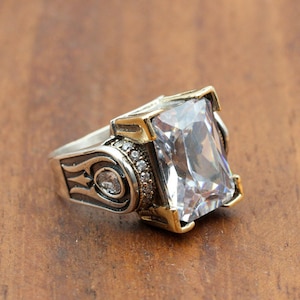 Zircon Ladies Ring, Handmade Women Ring, Turkish Handmade Silver Ladies Ring, Ottoman Ring, Ladies Ring, 925k Sterling Silver, Zircon Ring