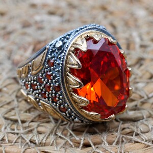 Mens Handmade Ring, Turkish Handmade Silver Men Ring, Ottoman Men Ring, Ruby Ring, Men's Jewelry, Gift for Him, 925k Sterling Silver Ring