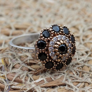 Onyx Ring, Handmade Women's Ring, Authentic Ring, Turkish Ring, Ottoman Women's Ring, Ladies Ring, 925k Sterling Silver Ring, Cubic Zirconia