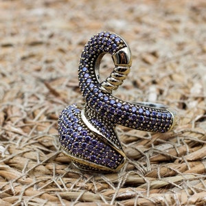 Amethyst Snake Ring, Handmade Women's Ring, Turkish Handmade, Silver Ladies Ring,  Snake Ring, Ladies Ring, 925k Sterling Silver Ring, Snake