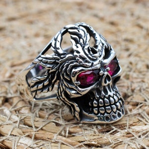 Skull Wrap Ring, Turkish Handmade Skull Ring, Biker Ring, Jewelry Skull Ring, Mens Skull Ring, Sterling Silver 925K, Skull Ring, Ruby Ring,