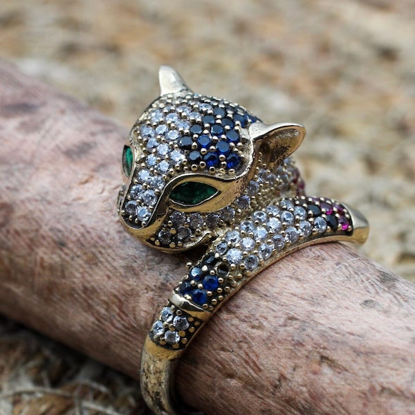 Bague tigre léopard, bague femme faite main, bague tigre, bague turque faite main, bague femme ottomane, bague femme, argent sterling 925 carats, tigre,