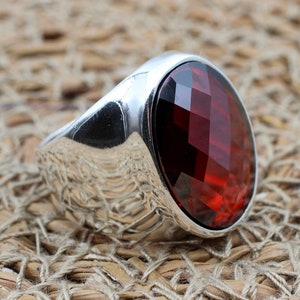 Ruby Ring, Mens Handmade Ring, Turkish Handmade Silver Men Ring, Ottoman Men Ring, Men's Jewelry, Gift for Him, 925k Sterling Silver Ring