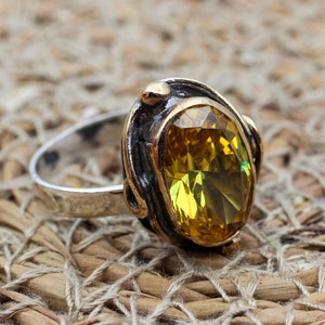 Citrine Ladies Ring, Turkish Handmade Ring, Adjustable Ring, Handmade Women Ring, Ottoman Women&#39;s Ring, Ladies Ring, 925 Sterling Silver