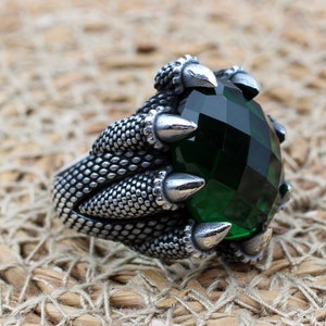 Emerald Men&#39;s Ring, Ottoman Men&#39;s Ring, Handmade Men&#39;s Ring, Turkish Handmade Men&#39;s Ring, Claw Ring, Gift for Him, 925 Sterling Silver