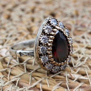 Ruby Ring, Handmade Women&#39;s Ring, Turkish Handmade Ring, Authentic Ring, Ottoman Ring, Ladies Ring, 925k Sterling Silver, Gift For Her,