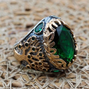 Bague pour homme en argent sterling émeraude : bague arbre de vie ottomane faite main