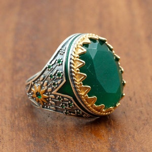 Emerald Men&#39;s Ring, Ottoman Men&#39;s Ring, Handmade Men&#39;s Ring, Turkish Handmade Men&#39;s Ring, Men&#39;s Jewelry, Gift for Him, 925 Sterling Silver