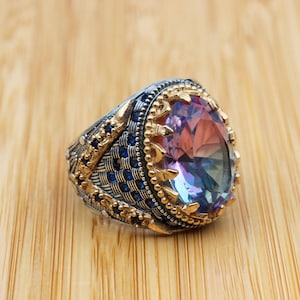 Men&#39;s Handmade Ring, Turkish Handmade Ring, Ottoman  Men&#39;s Ring, Tourmaline Men&#39;s Ring, Men&#39;s Jewelry, Gift for Him, 925k Sterling Silver