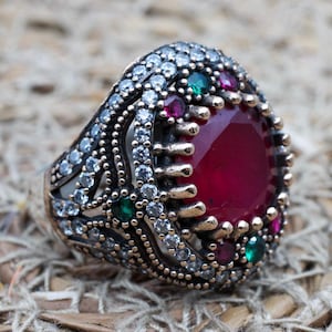 Ruby Ring, Handmade Women's Ring, Turkish Handmade Ring, Authentic Ring, Ottoman Ring, Ladies Ring, 925k Sterling Silver, Gift For Her,